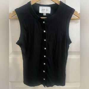 Pink Rose Black Sleeveless Button-Up Top